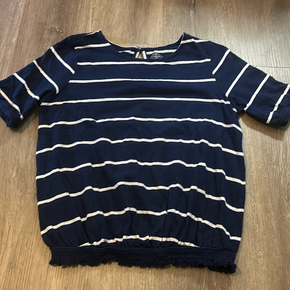 $ Clearance Sale $ St. John's Bay Navy and White Striped Short Sleeve Blouse